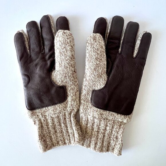 Men's L.L. Bean Gloves, Prima Loft, Wool Knit XL, Brown Leather Palms, Like New! - Picture 2 of 11
